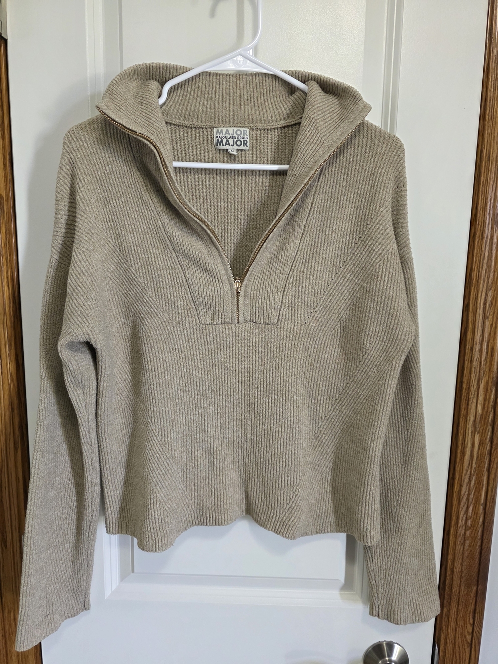 Major Label Group‎ Taupe Half-Zip Ribbed Sweater